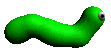 A gif of a 3d cartoony-looking worm, seen from the side. It is bright green, and it is wiggling.